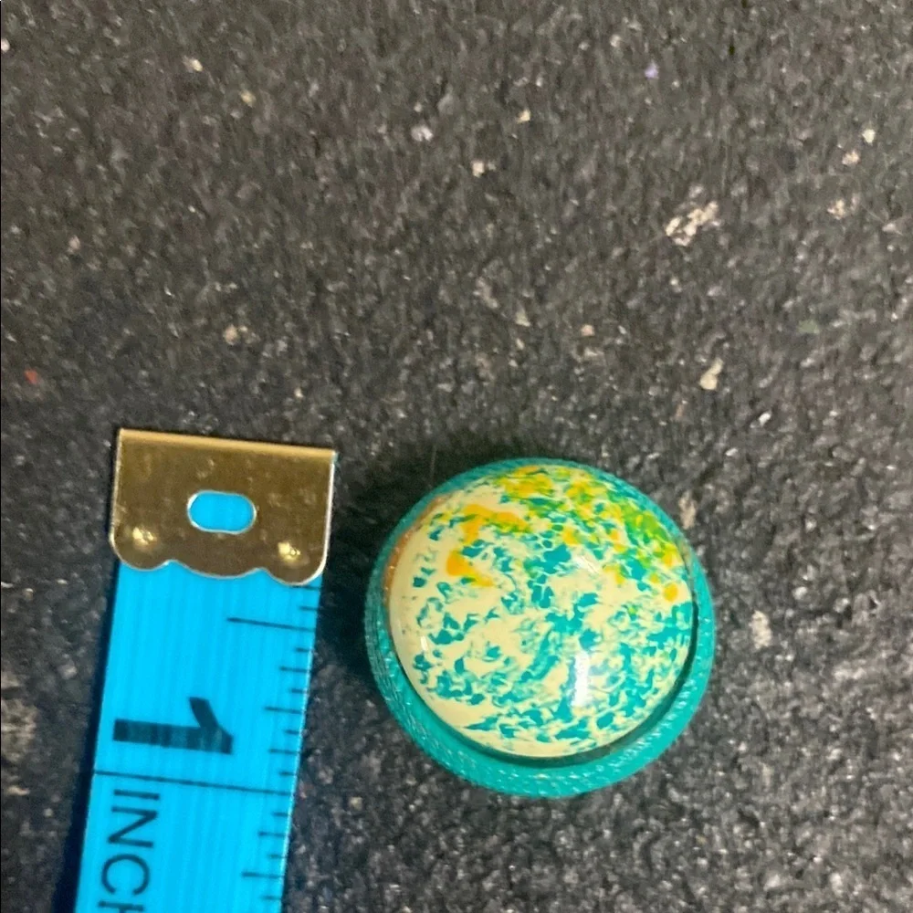 Teal and Yellow Marbled Button Clip  Earrings
